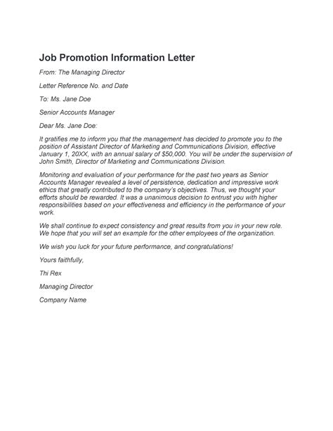 Example promotion letter