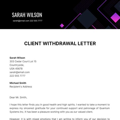 Example withdrawal letter