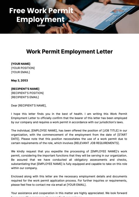 Example work permit letter