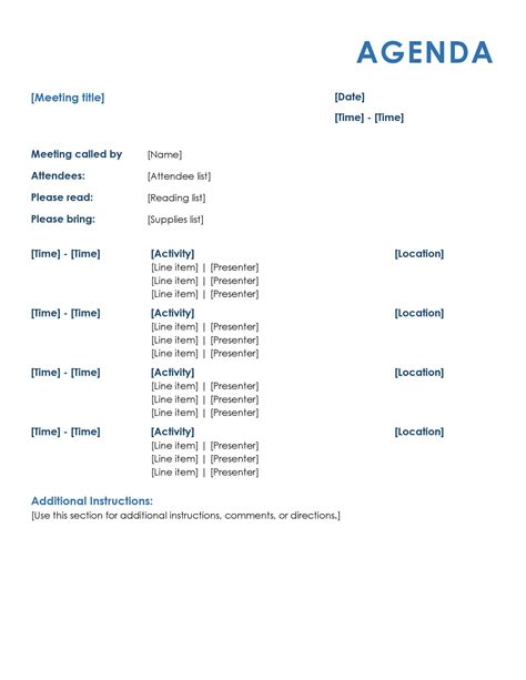 Examples Of Meeting Agenda Template