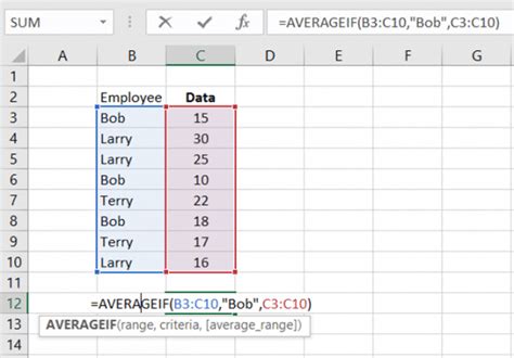 Excel AVERAGEIF Function Arguments Dialog Box