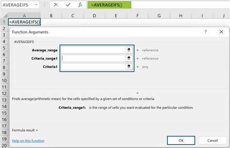 Excel AVERAGEIFS Function Arguments Dialog Box