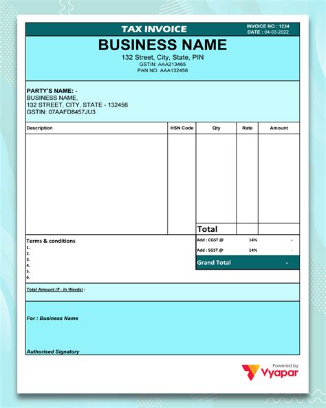 Excel Bill Format Template
