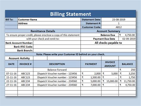 Excel Billing Template Xls