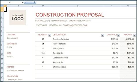 Excel Construction Bid Template