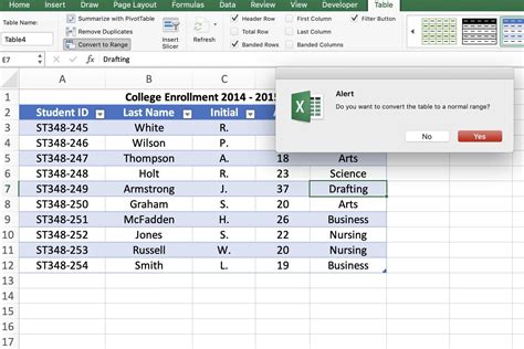 Excel Convert to Table