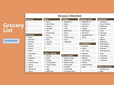 Excel Grocery List Template
