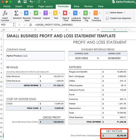 Excel Profit And Loss Statement Template
