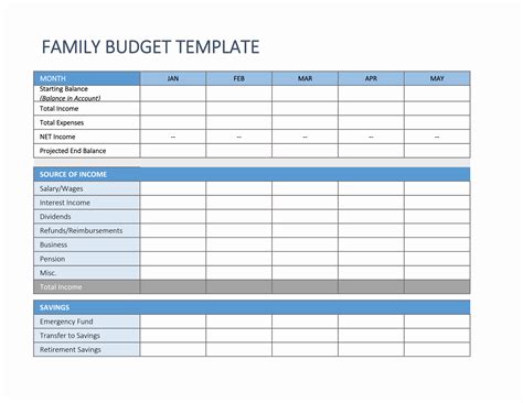Excel Template For Family Budget