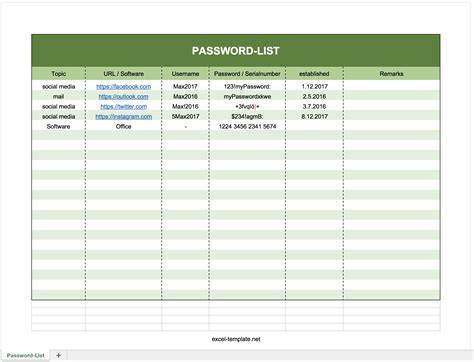 Excel Template For Password Management