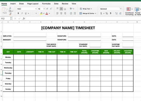 Excel Templates Timesheet