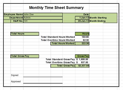 Excel Timesheet Formula Template