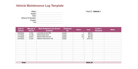 Excel Vehicle Maintenance Log Template