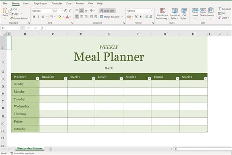 Excel Weekly Meal Plan Template