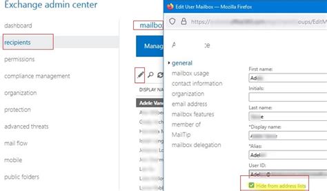 Exchange Admin Center Hide from Address Lists Option