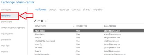 Exchange Admin Center Recipients