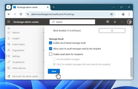 Exchange Admin Center Save Changes