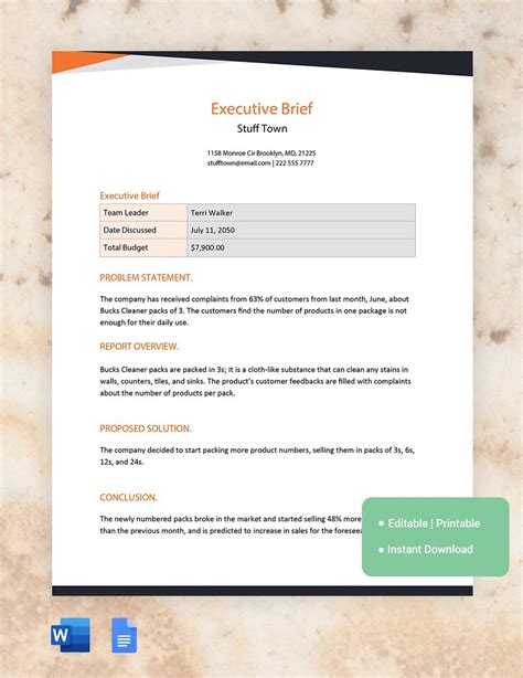 Executive Briefing Template Word