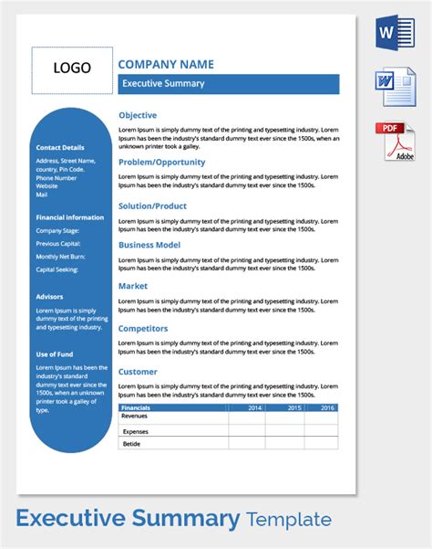Executive Report Template Word