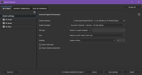 Export Settings
