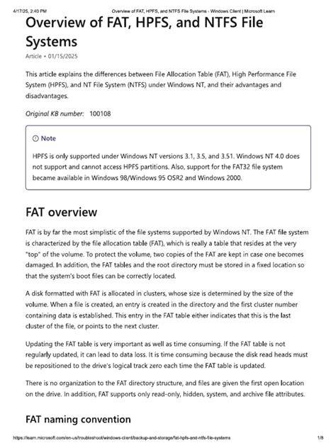 FAT, HPFS, NTFS File Systems Windows NT