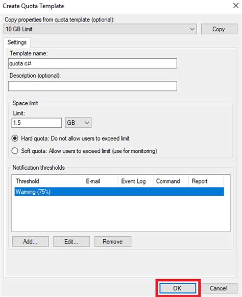 FSRM Create Quota Dialog