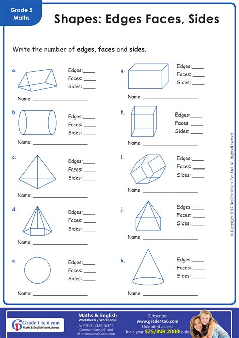 Faces Vertex Edges Worksheet 5th Grade Free Printable