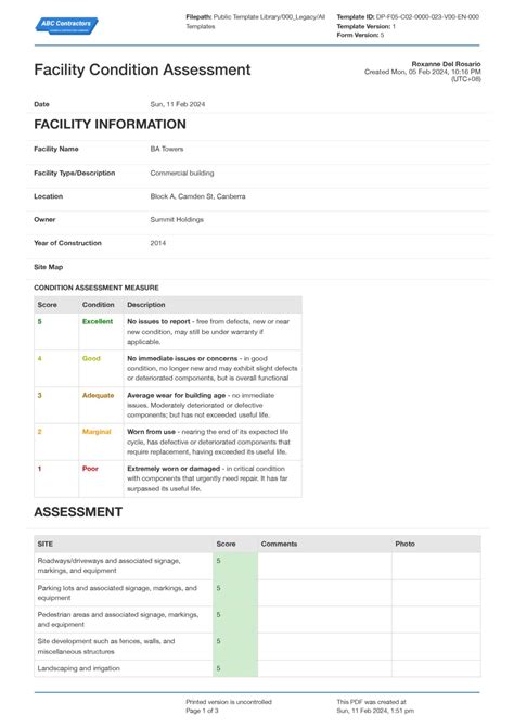 Facility Condition Assessment Template