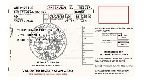 Fake Car Registration Template California