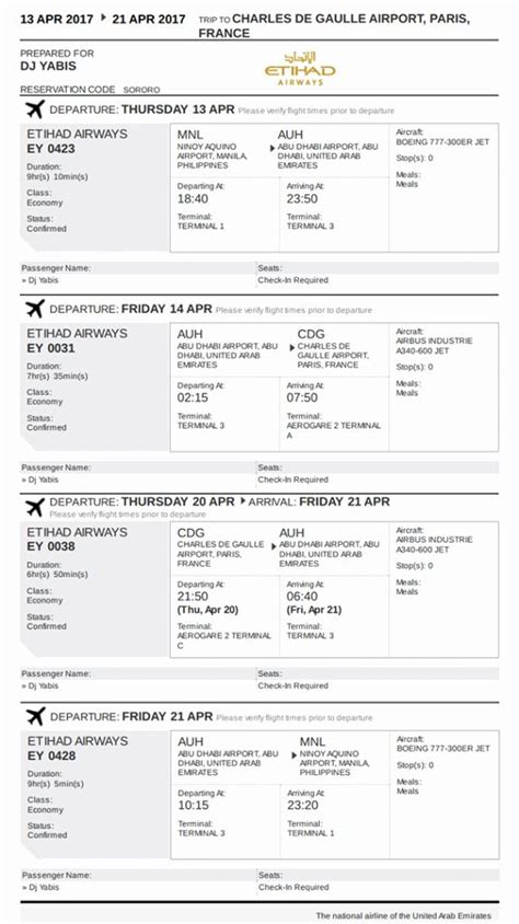 Fake Itinerary Template
