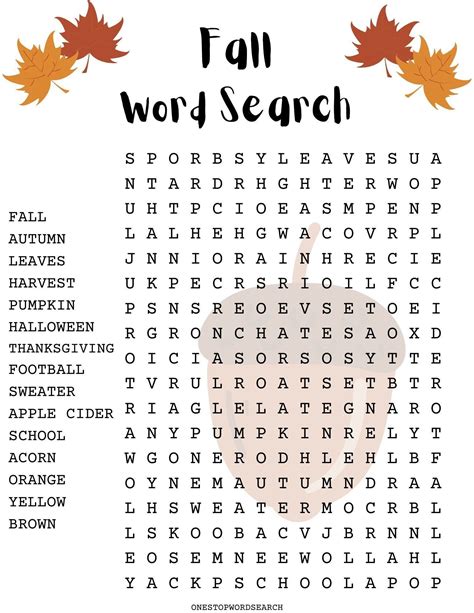 Fall Word Find Printable