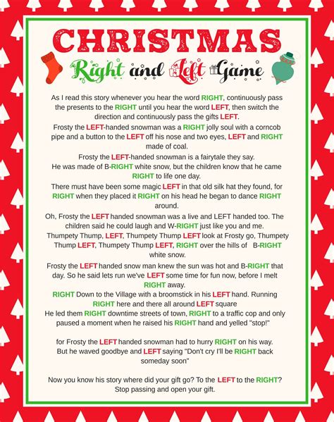 Family Gathering Christmas Left Right Game Free Printable