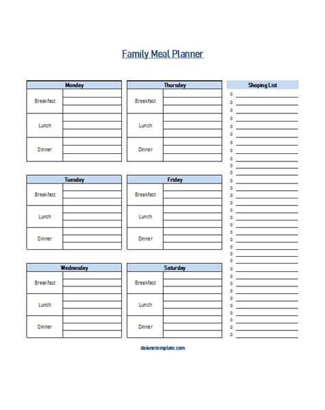 Family Meal Planner Template