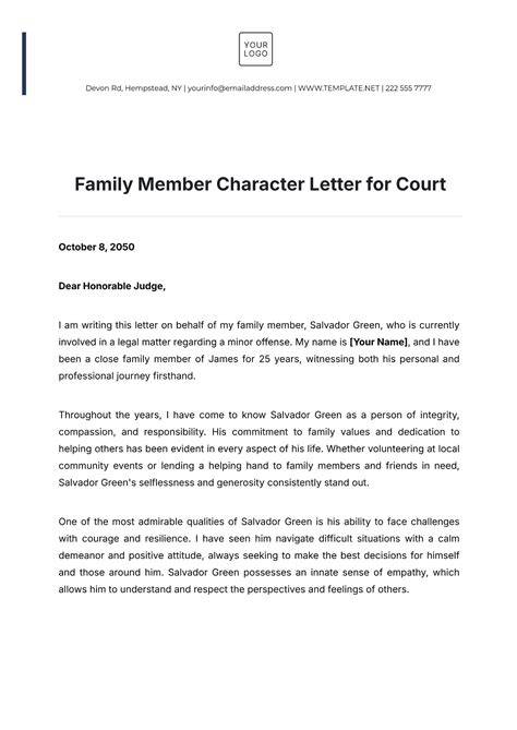 Family Member Character Letter For Court Template