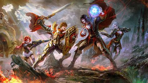 Two groups of fantasy characters fighting