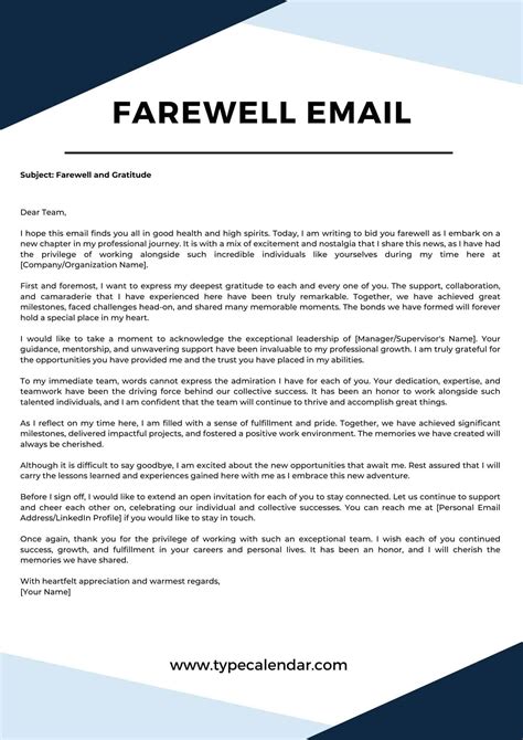 Farewell Email Template To Colleagues