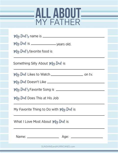 Fathers Day Questionnaire For Husband Free Printable