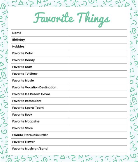 Favorites List Template