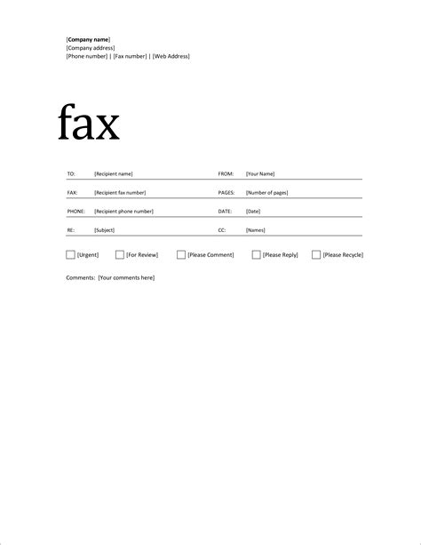 Fax Page Template Free