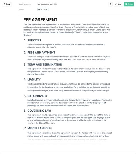 Fee For Service Agreement Template