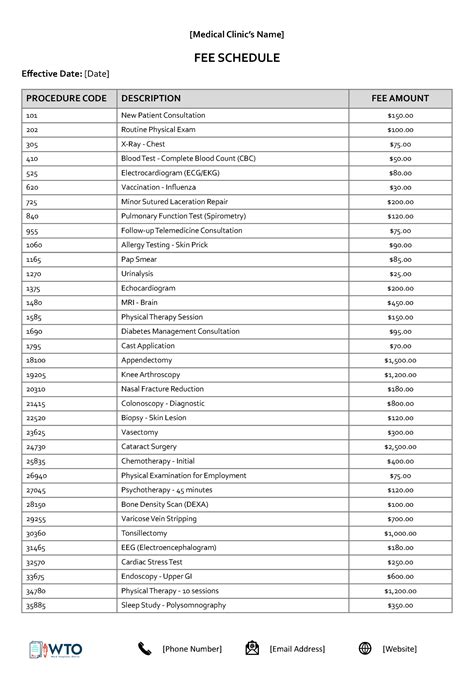 Fee Schedule Template
