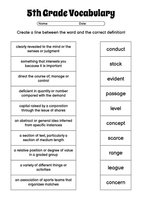 Fifth Grade 5th Grade Vocabulary Words And Definitions Printable