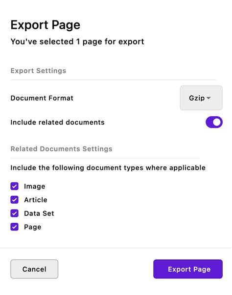 Files to Export Page
