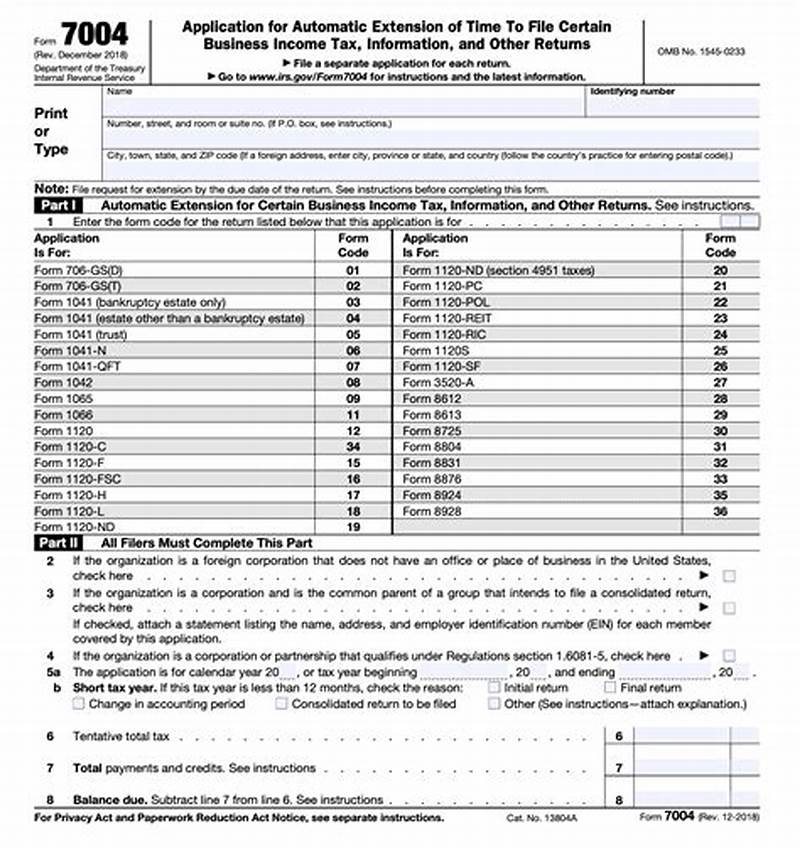 Filing Address For Form 7004