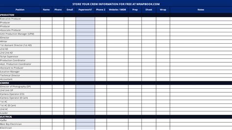 Film Crew List Template