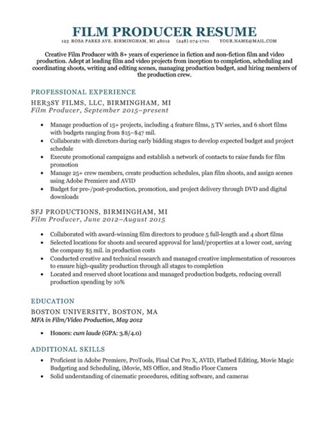 Film Resume Template Word
