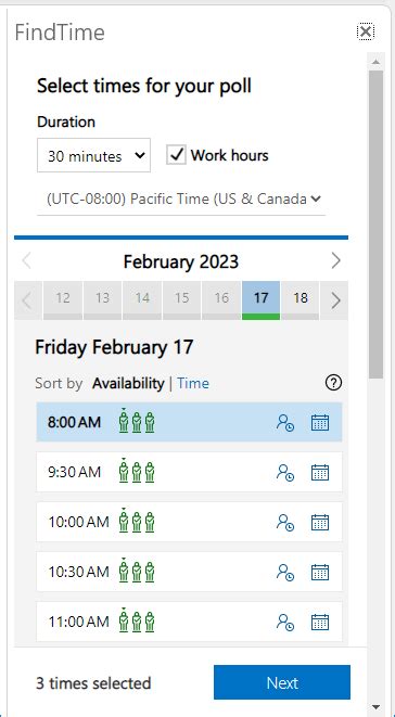 FindTime Time Slot Selection