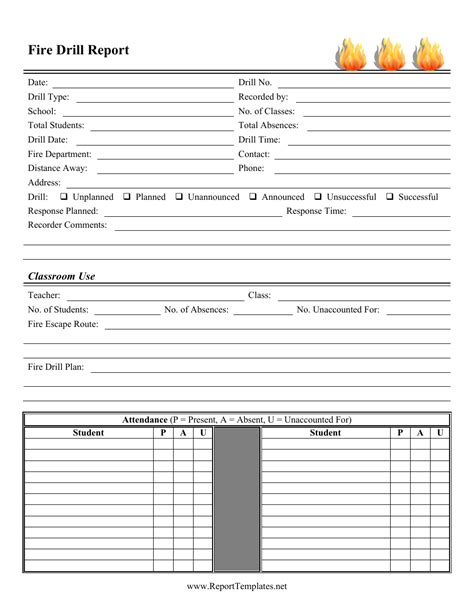 Fire Drill Report Template
