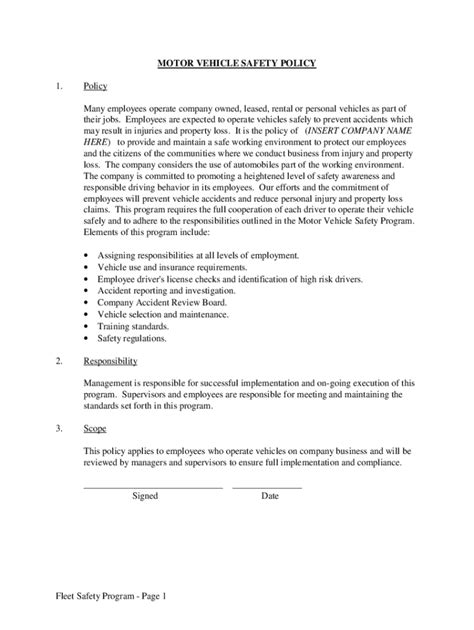 Fleet Safety Program Template