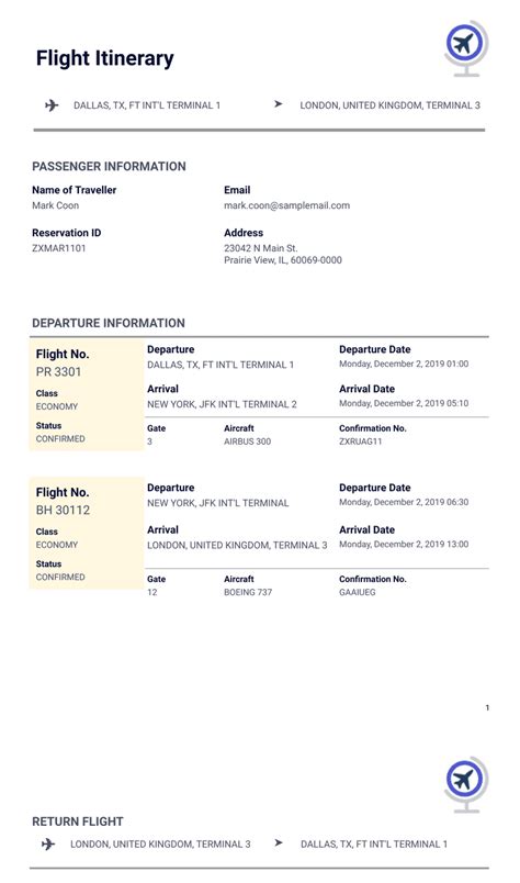 Flight Itinerary Template
